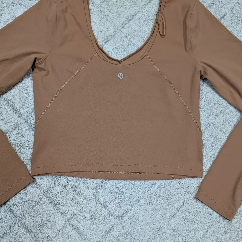 Lululemon Top Womens 10 Brown Dusty Clay Align Long Sleeve Crop Soft Nulu
